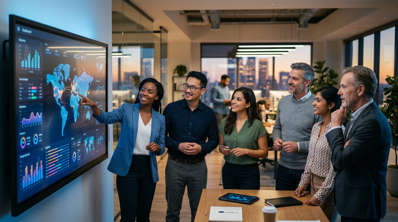 Gadups team reviewing data and operations with a focus on social impact